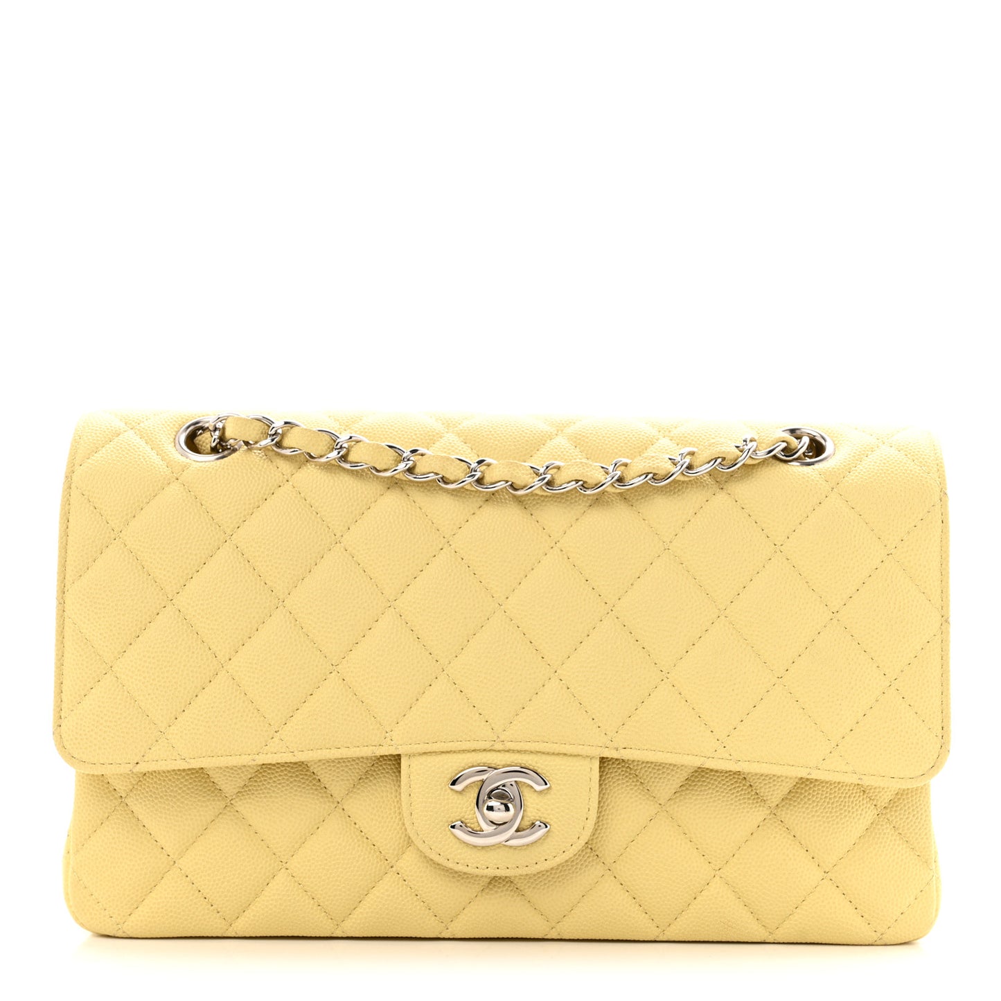 Caviar Quilted Medium Double Flap Light Yellow