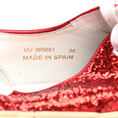 Saint Laurent Calfskin Crystal Glitter Venice Low Top Sneakers 38 Red 9 of 10