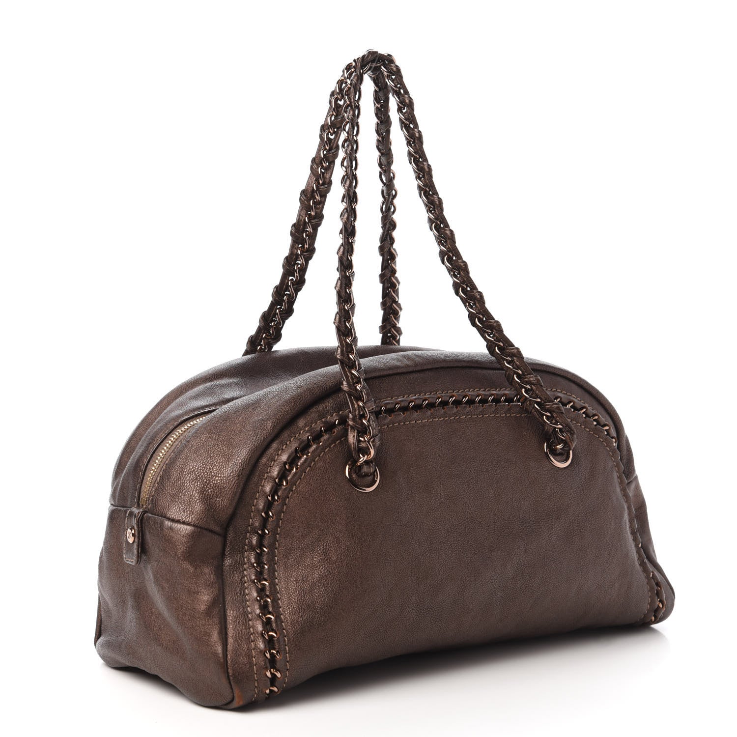 Chanel Metallic Goatskin Medium Luxe Ligne Bowler Bronze 3 of 10