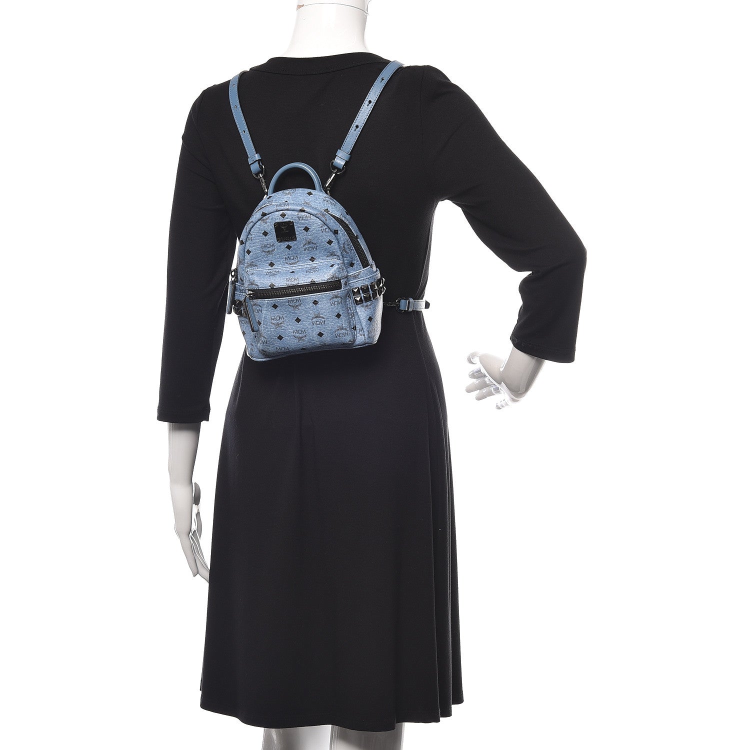 MCM Visetos Side Stud Mini Stark Backpack Blue 2 of 10