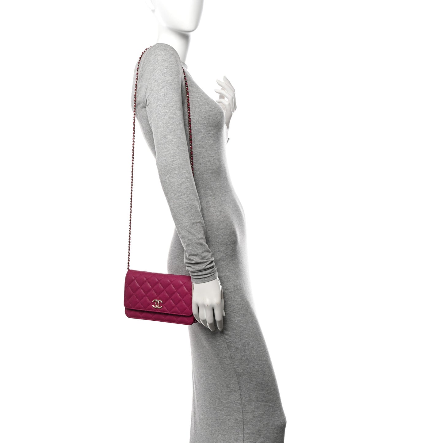 Caviar Quilted Chain CC Quilted Wallet On Chain WOC Fuchsia