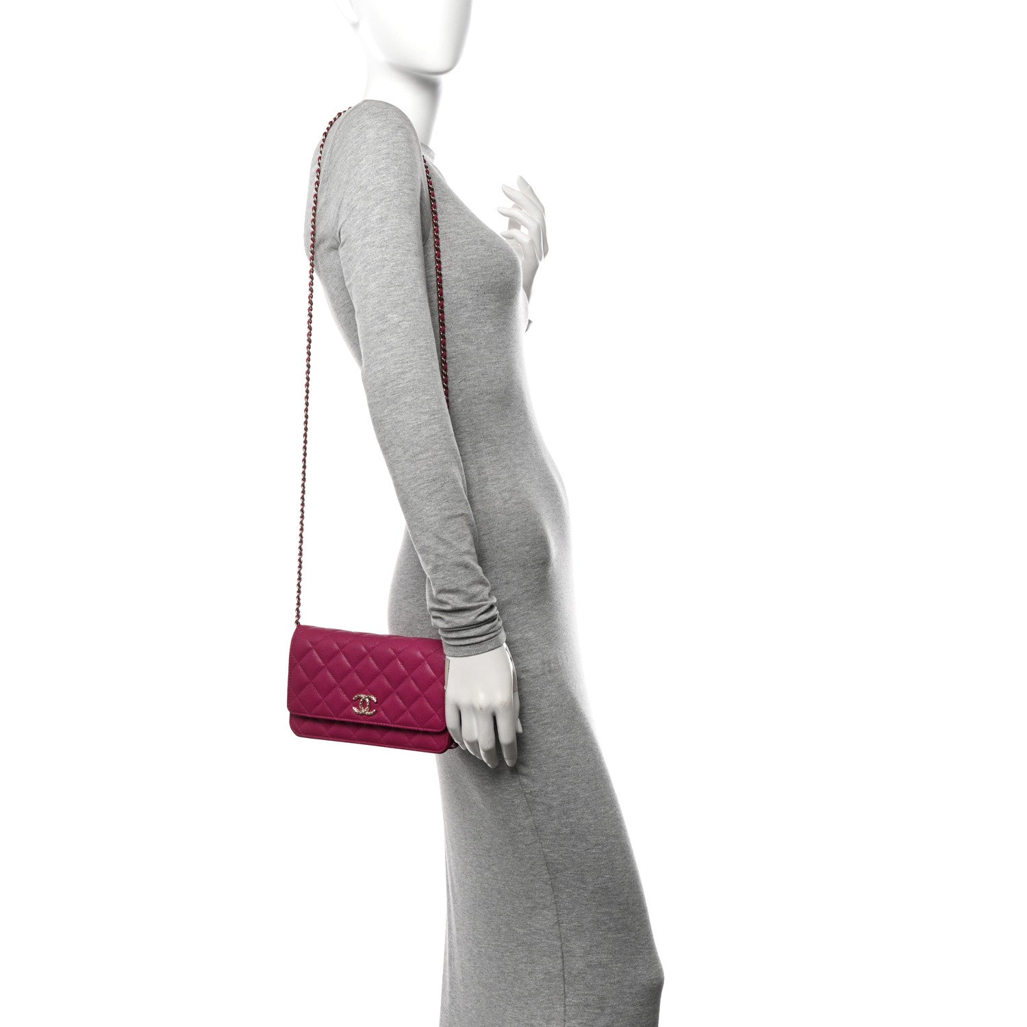 Chanel Caviar Quilted Chain CC Quilted Wallet On Chain WOC Fuchsia 2 of 12
