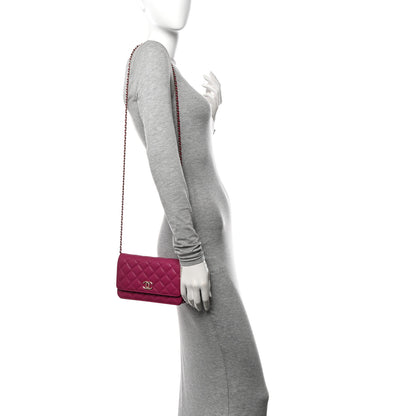 Chanel Caviar Quilted Chain CC Quilted Wallet On Chain WOC Fuchsia 2 of 12