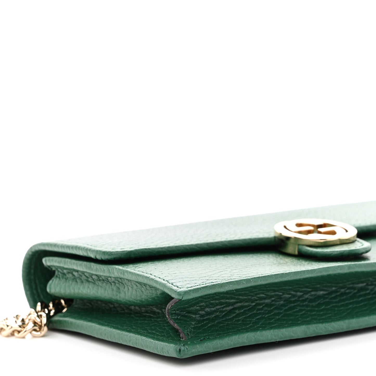 Dollar Calfskin Interlocking G Chain Wallet Emerald