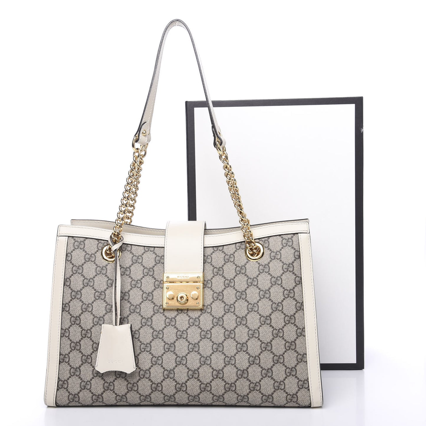 GG Supreme Monogram Medium Padlock Tote White