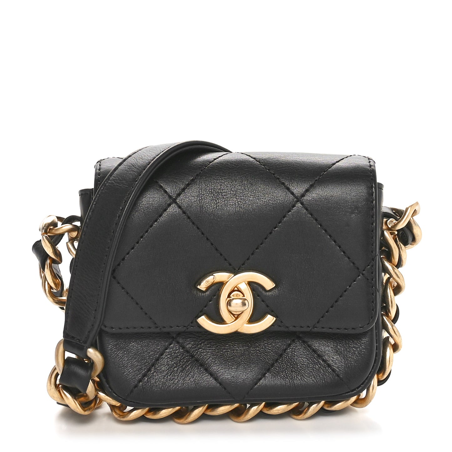 Calfskin Quilted Mini Framing Chain Bag Black