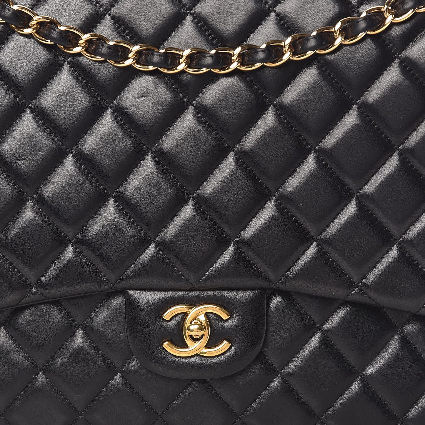 Lambskin Quilted Maxi Single Flap Black