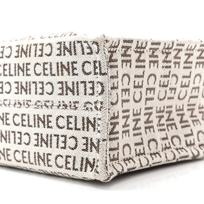 Celine Canvas Calfskin All Over Print Small Cabas Thais White Tan 9 of 11