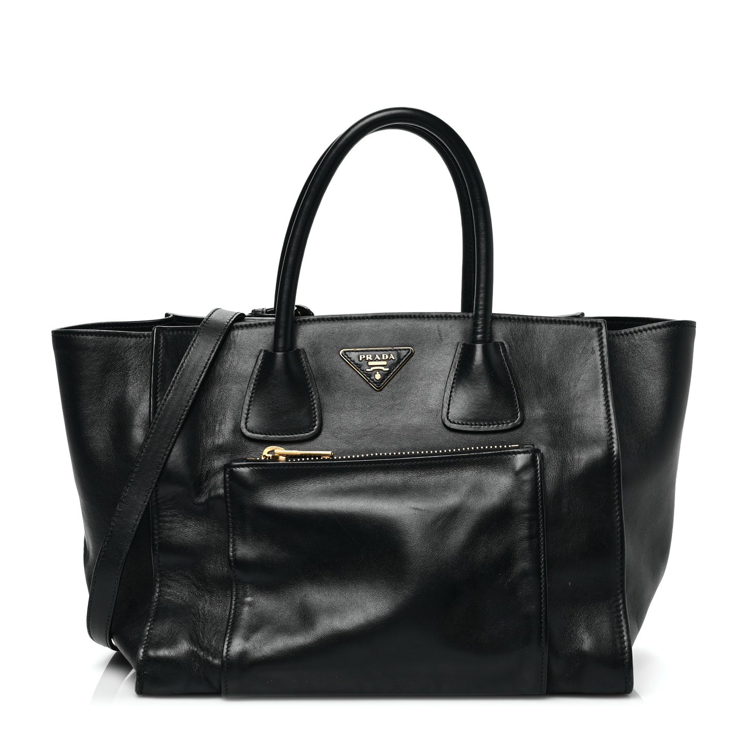 City Calf Front Pocket Tote Black