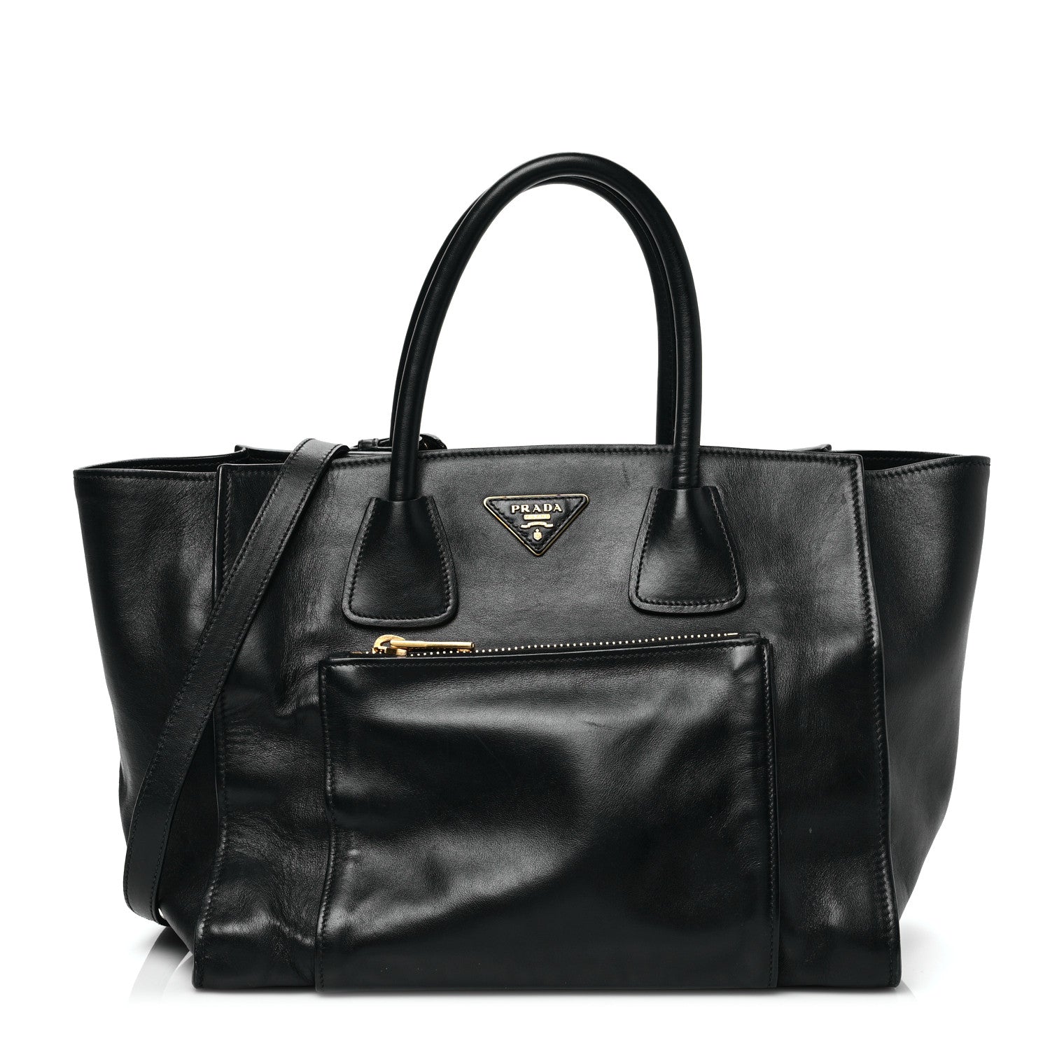 Prada City Calf Front Pocket Tote Black 1 of 7