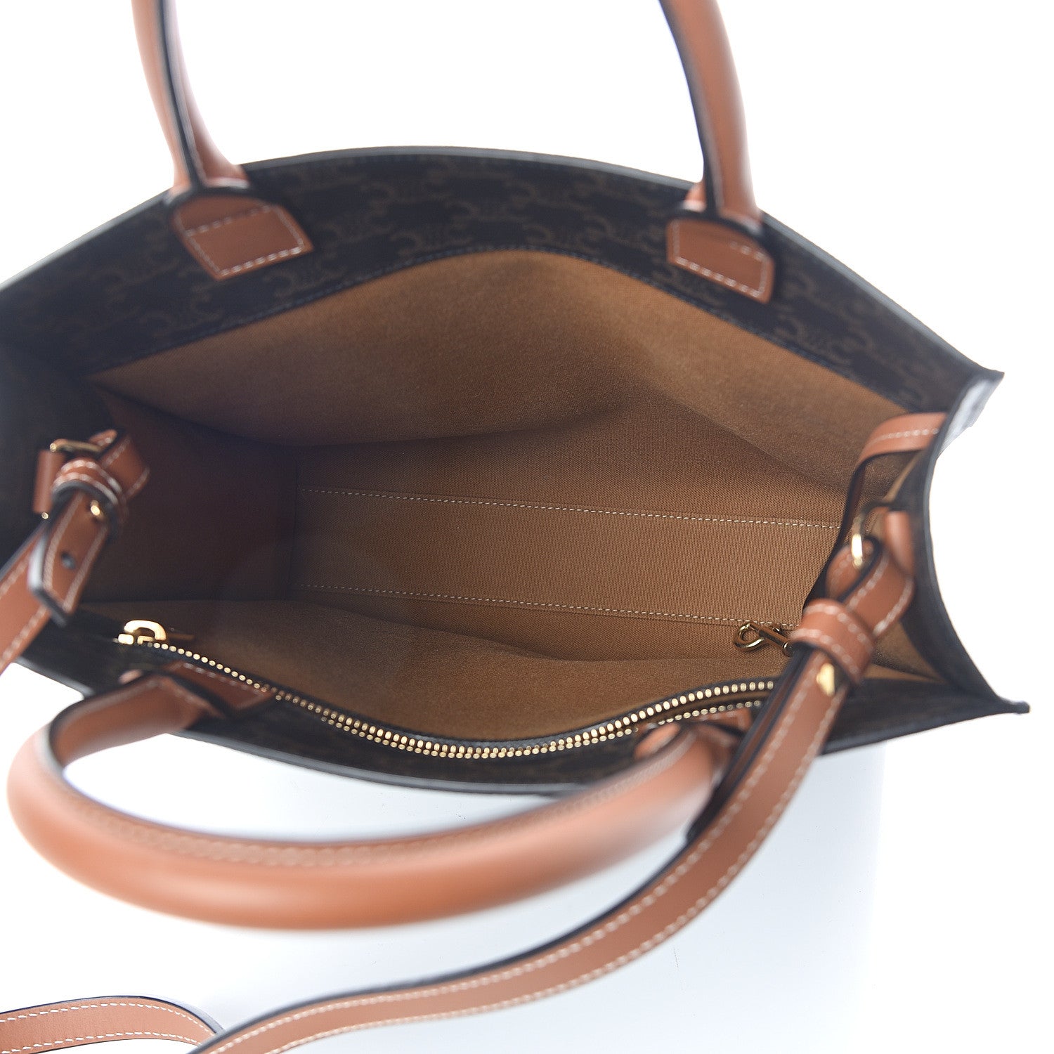 Celine Triomphe Canvas Calfskin Small Vertical Cabas Tan 4 of 7