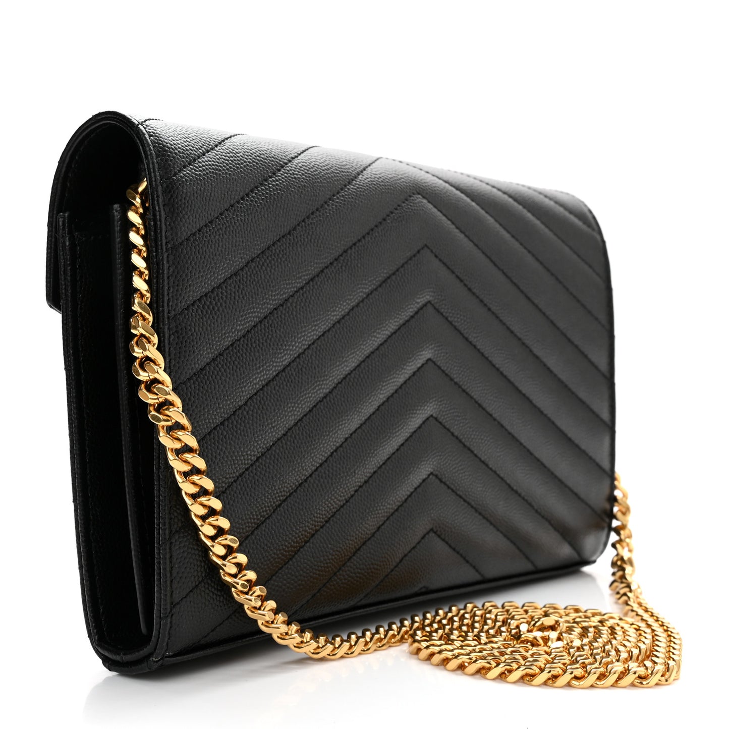 Grain De Poudre Matelasse Chevron Monogram Chain Wallet Black