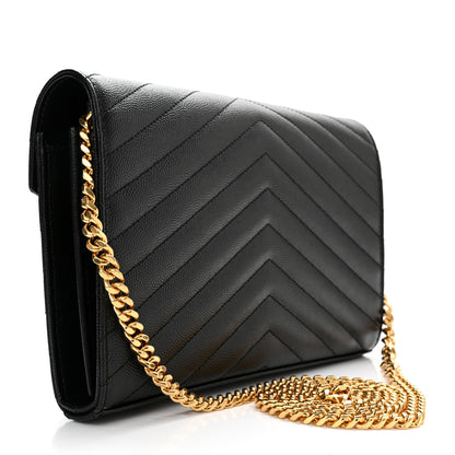 Saint Laurent Grain De Poudre Matelasse Chevron Monogram Chain Wallet Black 3 of 10