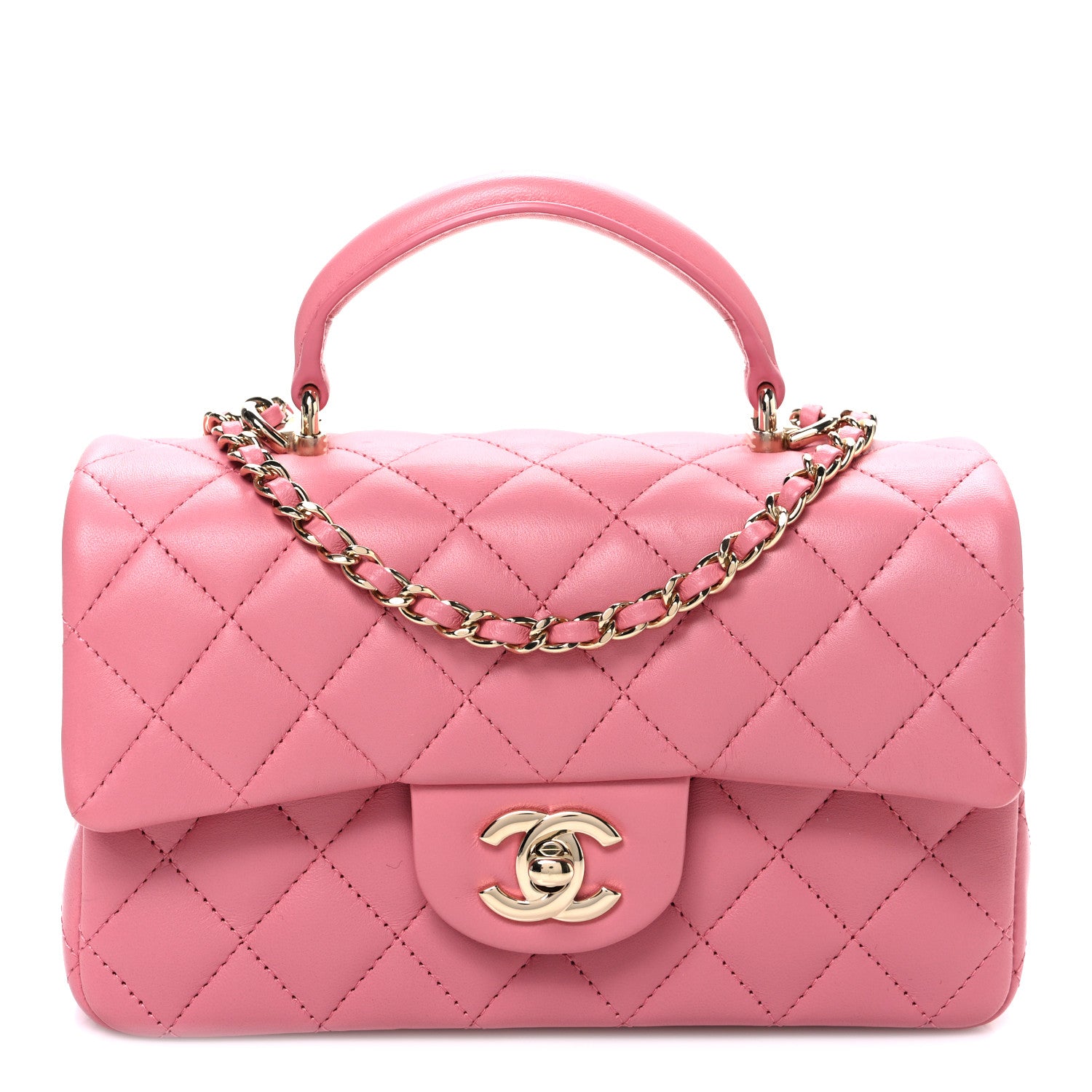 Chanel Lambskin Quilted Mini Top Handle Rectangular Flap Pink 1 of 11