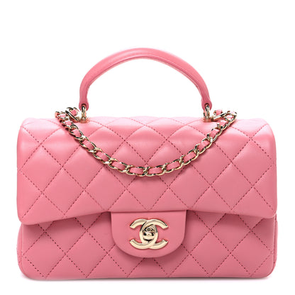 Chanel Lambskin Quilted Mini Top Handle Rectangular Flap Pink 1 of 11