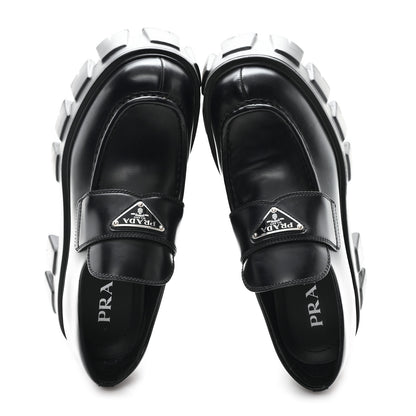 Prada Spazzolato Rois Metal Triangle Logo Monolith 55mm Loafers 38 Black 2 of 10