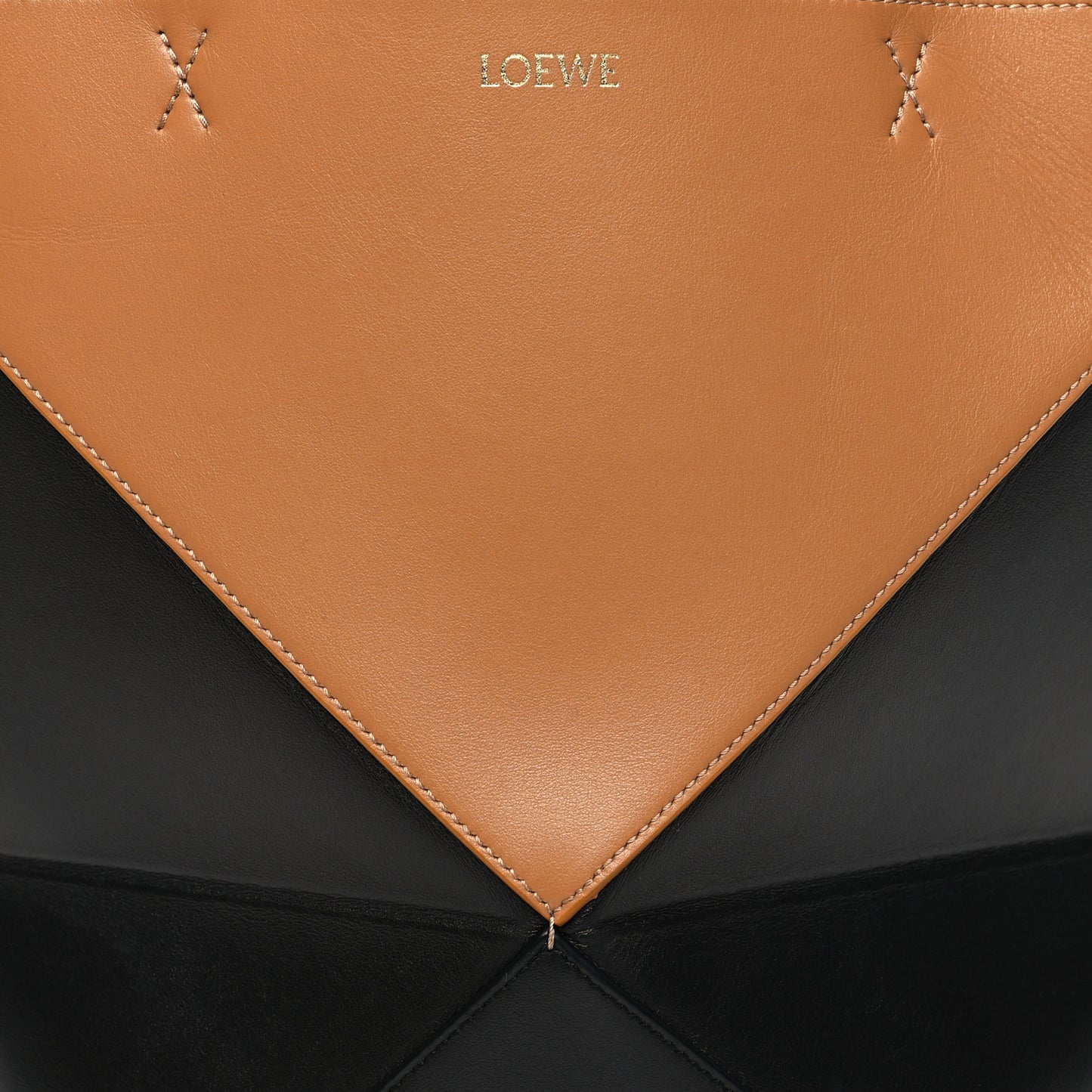 Shiny Calfskin Medium Puzzle Fold Tote Warm Desert Black