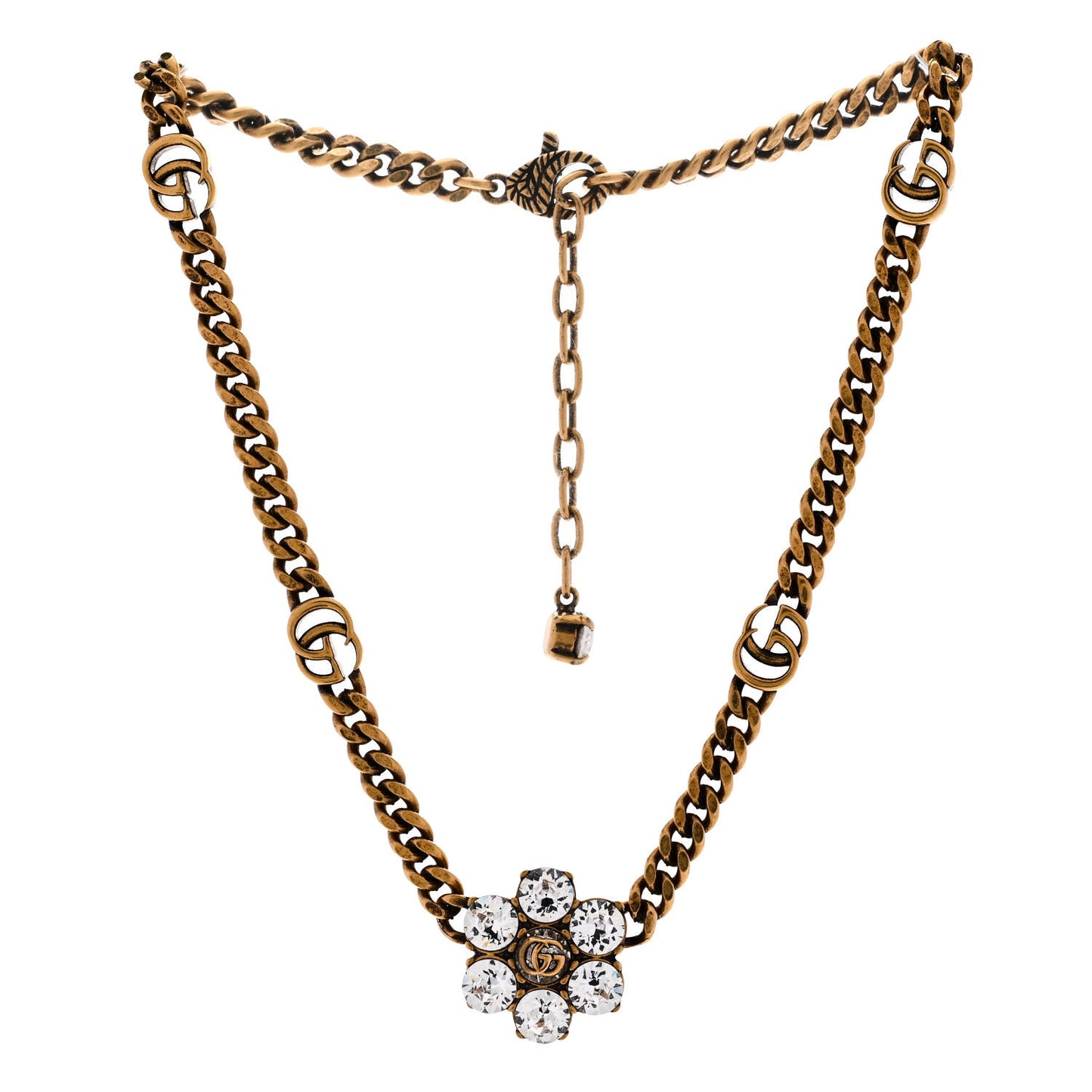 Metal Crystal Double G Necklace Aged Gold