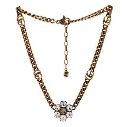 Gucci Metal Crystal Double G Necklace Aged Gold 3 of 6
