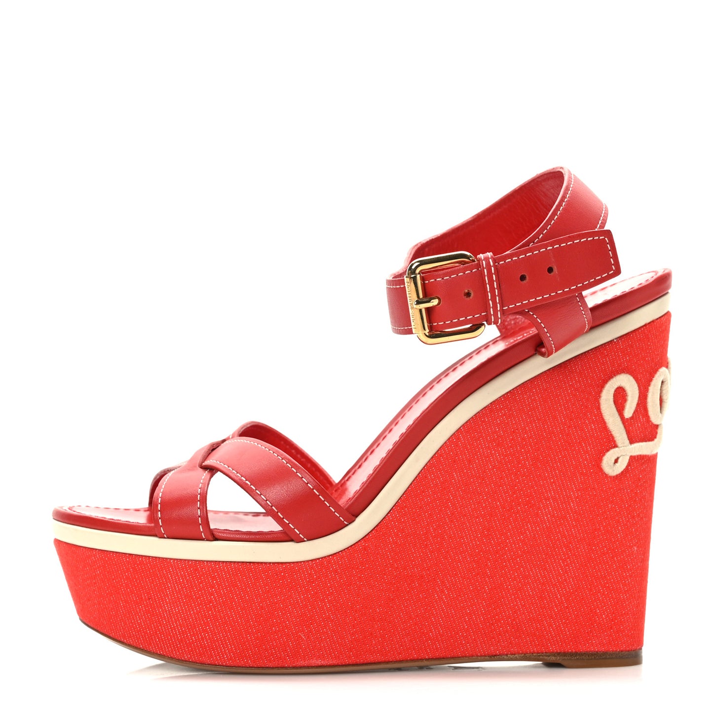 Canvas Waterfall Wedge Sandals 38.5 Red