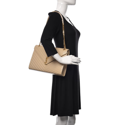 Saint Laurent Grain De Poudre Matelasse Chevron Large Monogram Satchel Dark Beige 2 of 14