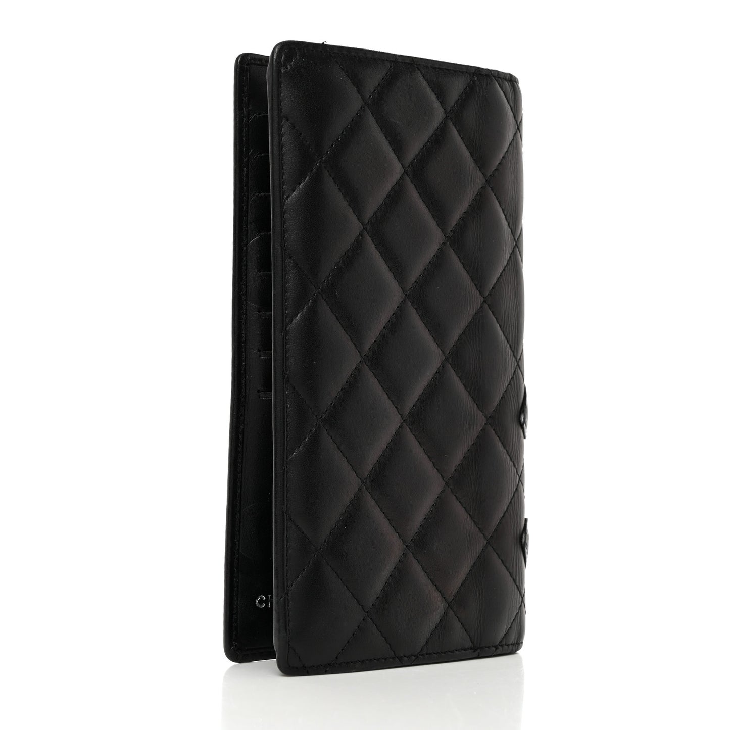 Calfskin Quilted Cambon Yen Wallet Black