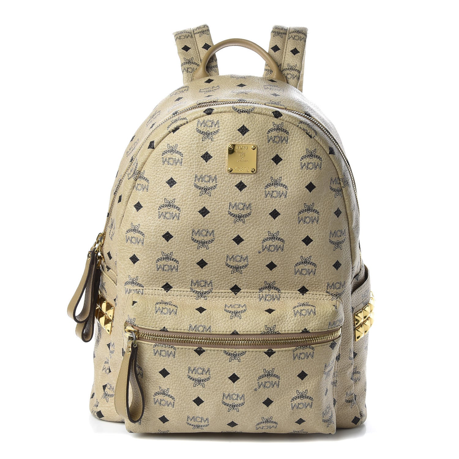 MCM Visetos Medium Side Studs Stark Backpack Beige 1 of 13