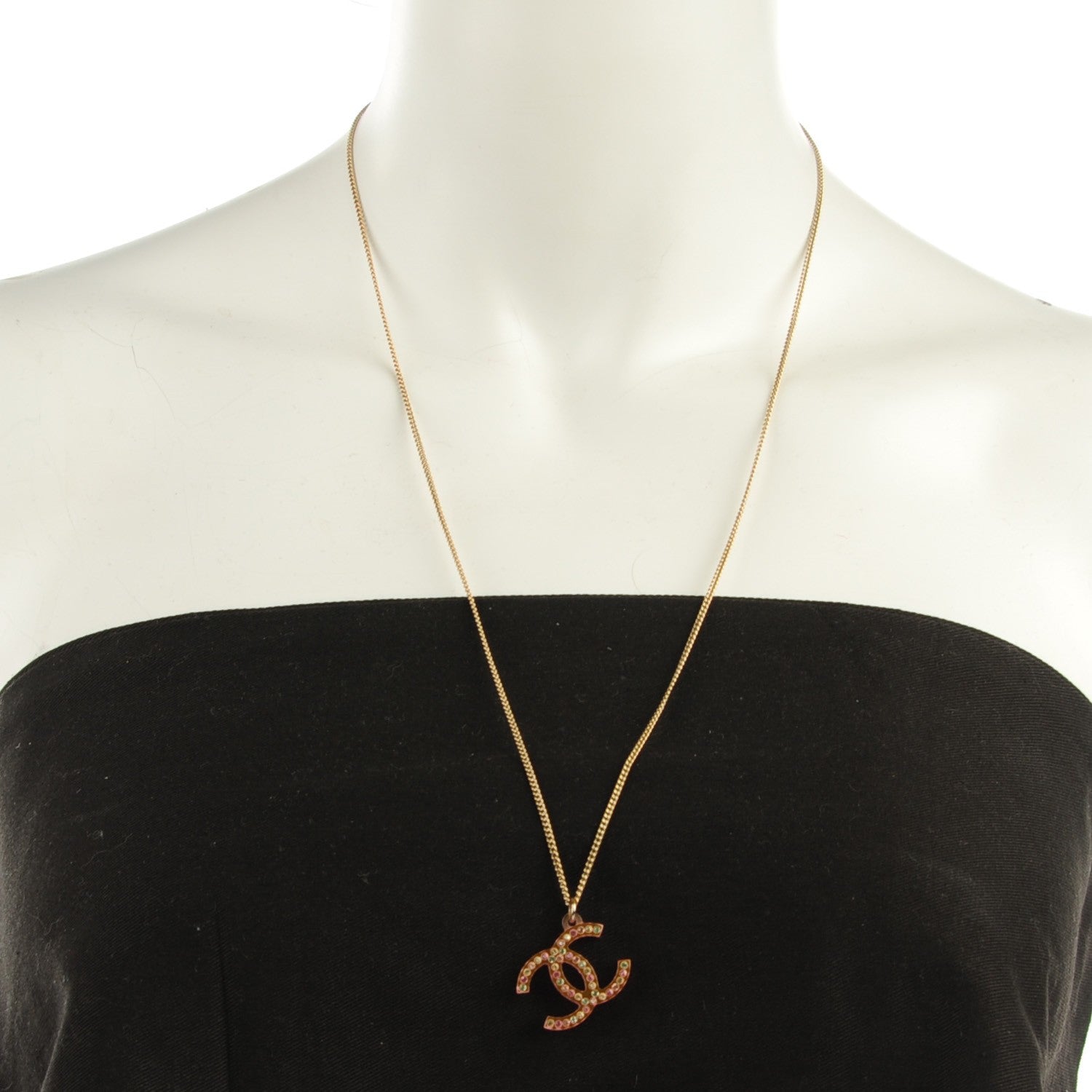 Chanel Translucent Resin Crystal CC Necklace Pink Multicolor 2 of 4