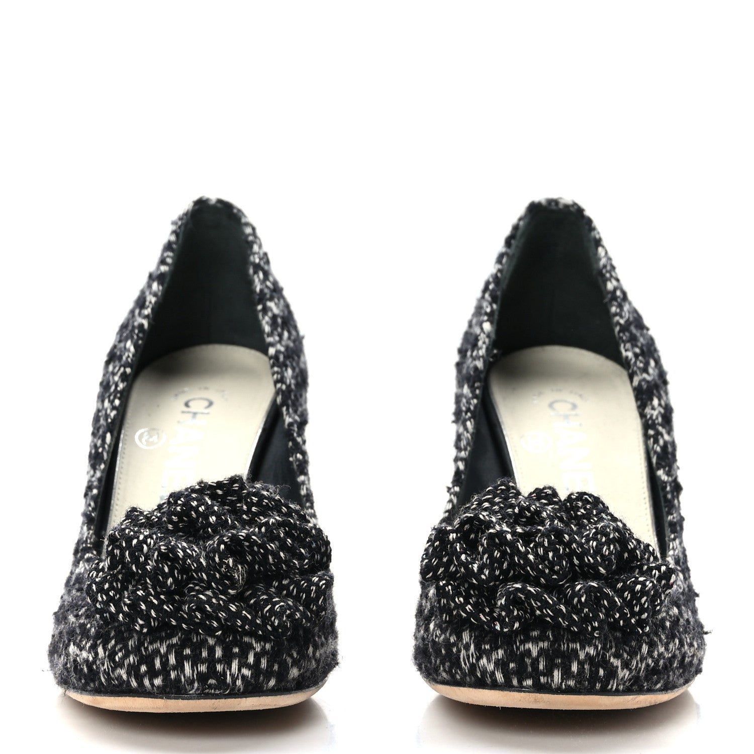 Chanel Tweed Camellia CC Pumps 37.5 Black 2 of 8