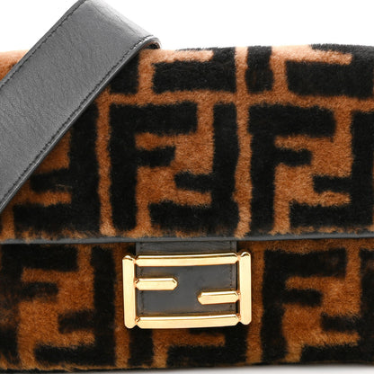 Fendi Shearling Vitello Dolce Macro FF 1974 Baguette Tobacco Black 7 of 10