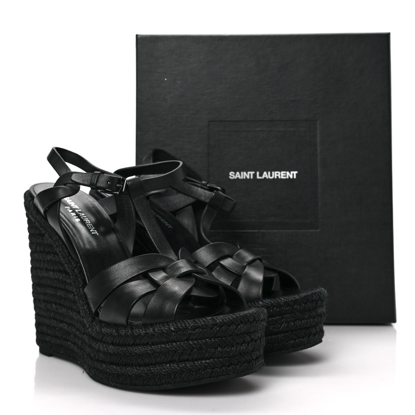 Calfskin Tribute 95 Platform Espadrille Wedge Sandals 40 Black