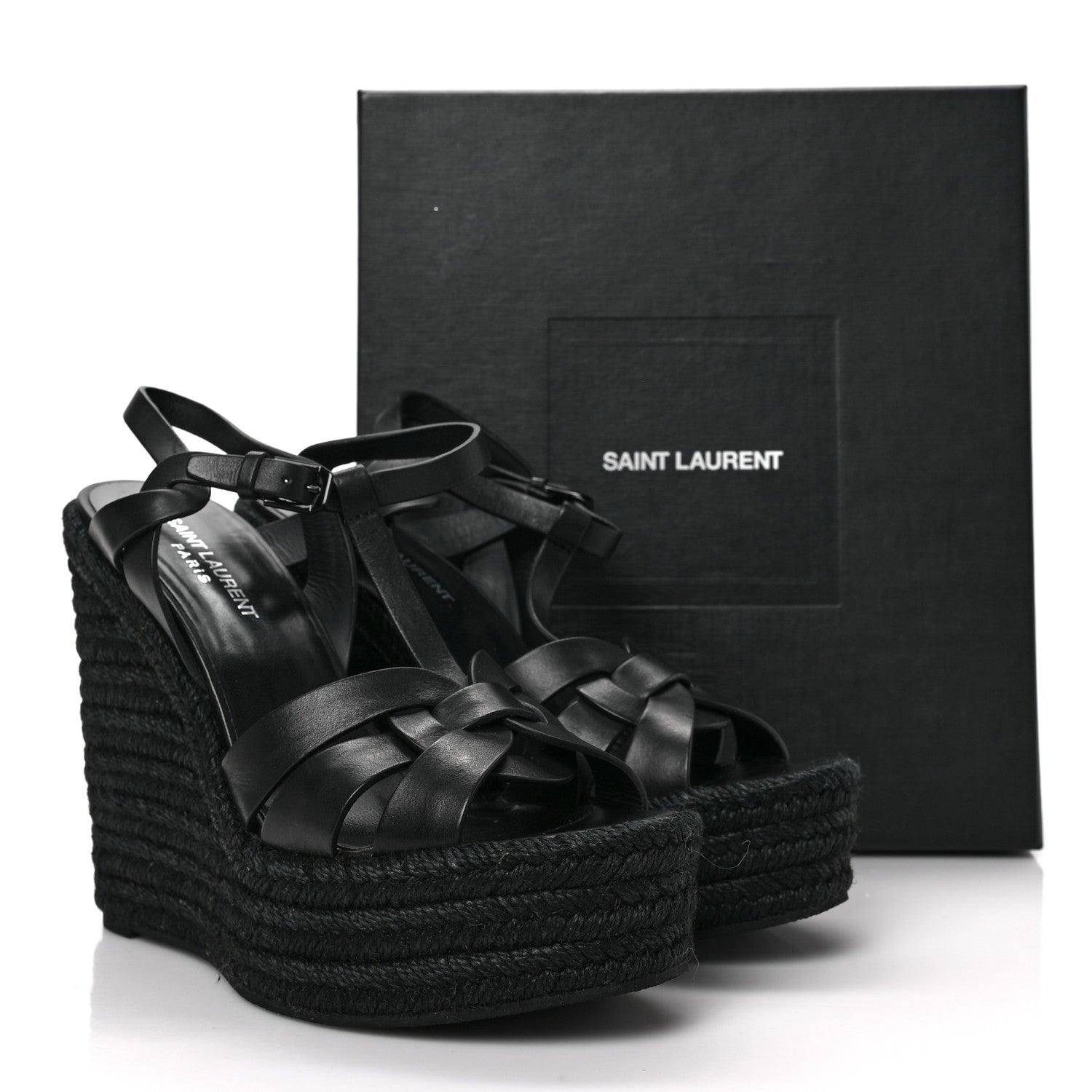 Saint Laurent Calfskin Tribute 95 Platform Espadrille Wedge Sandals 40 Black 6 of 6