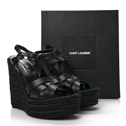 Saint Laurent Calfskin Tribute 95 Platform Espadrille Wedge Sandals 40 Black 6 of 6