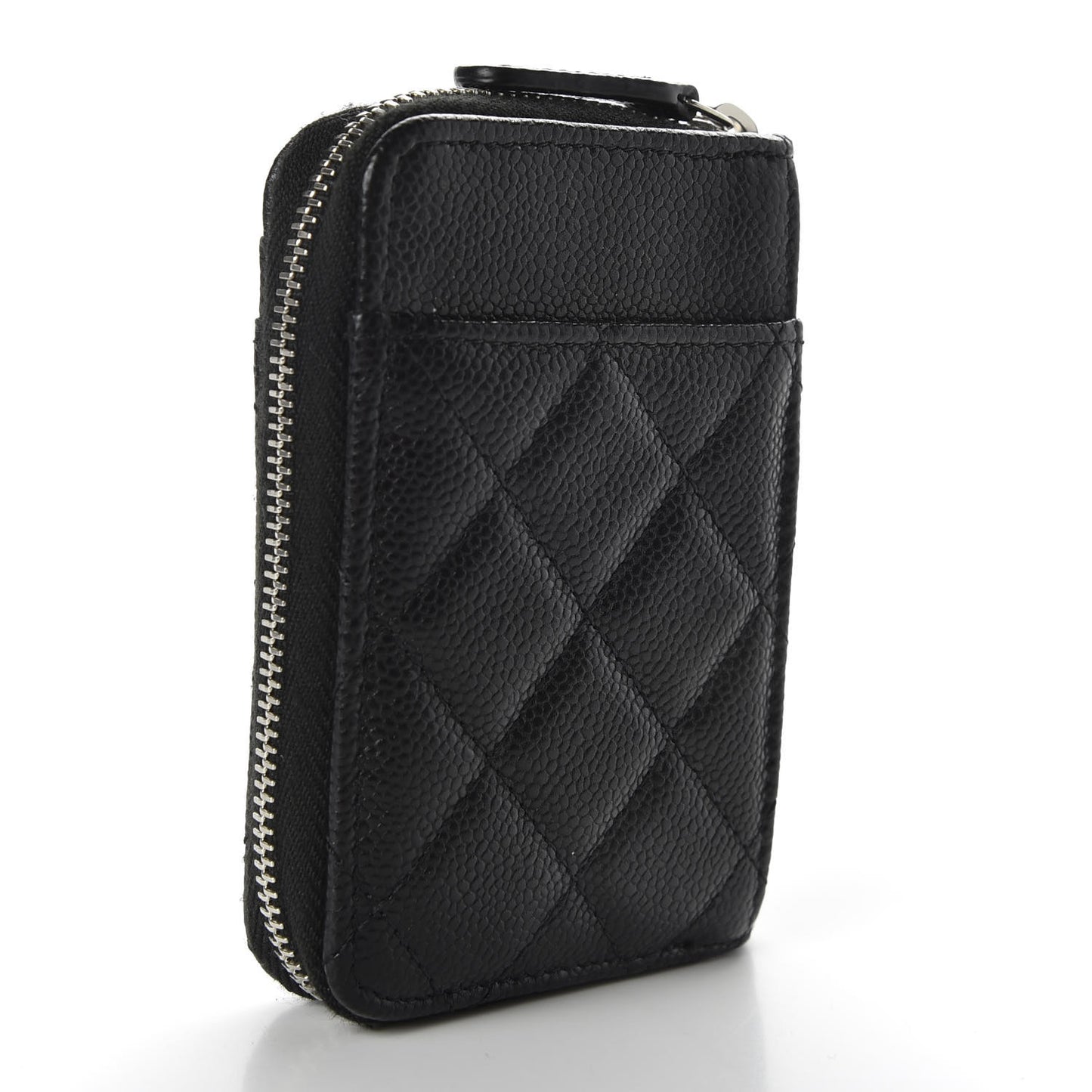 Caviar Quilted Zip Card Holder Black