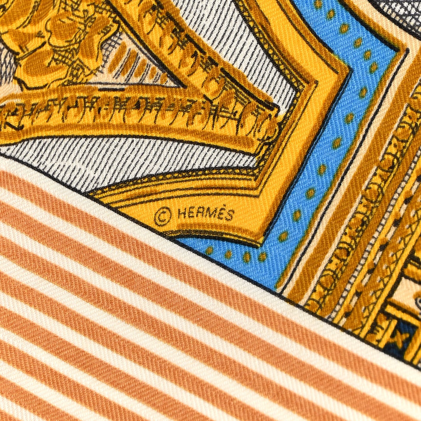 Cashmere Silk Grand Theatre Nouveau Shawl 140 Bleu Gold White