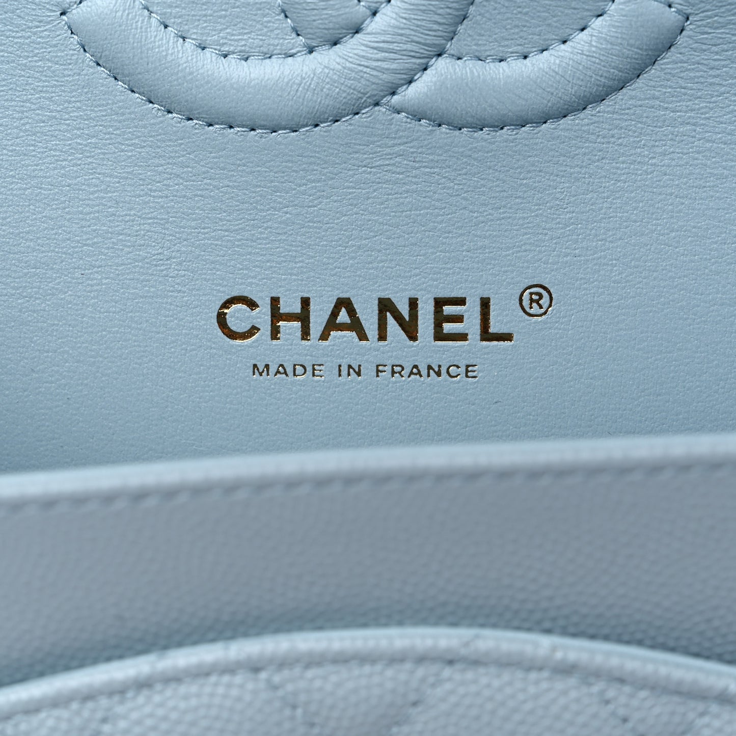Caviar Quilted Medium Double Flap Light Blue