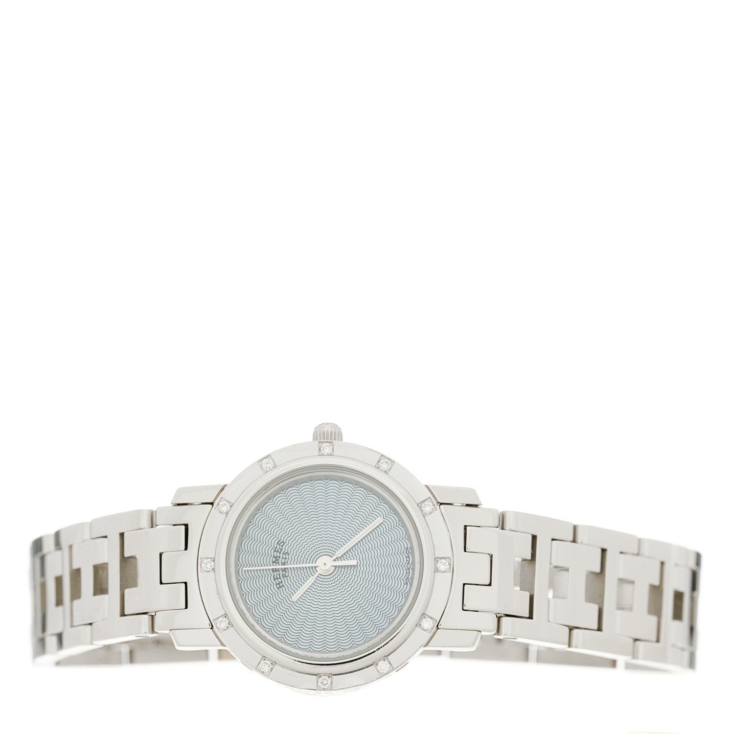 Hermes Stainless Steel Diamond Mother of Pearl 24mm Clipper Nacre Quartz Watch Blue 2 of 4