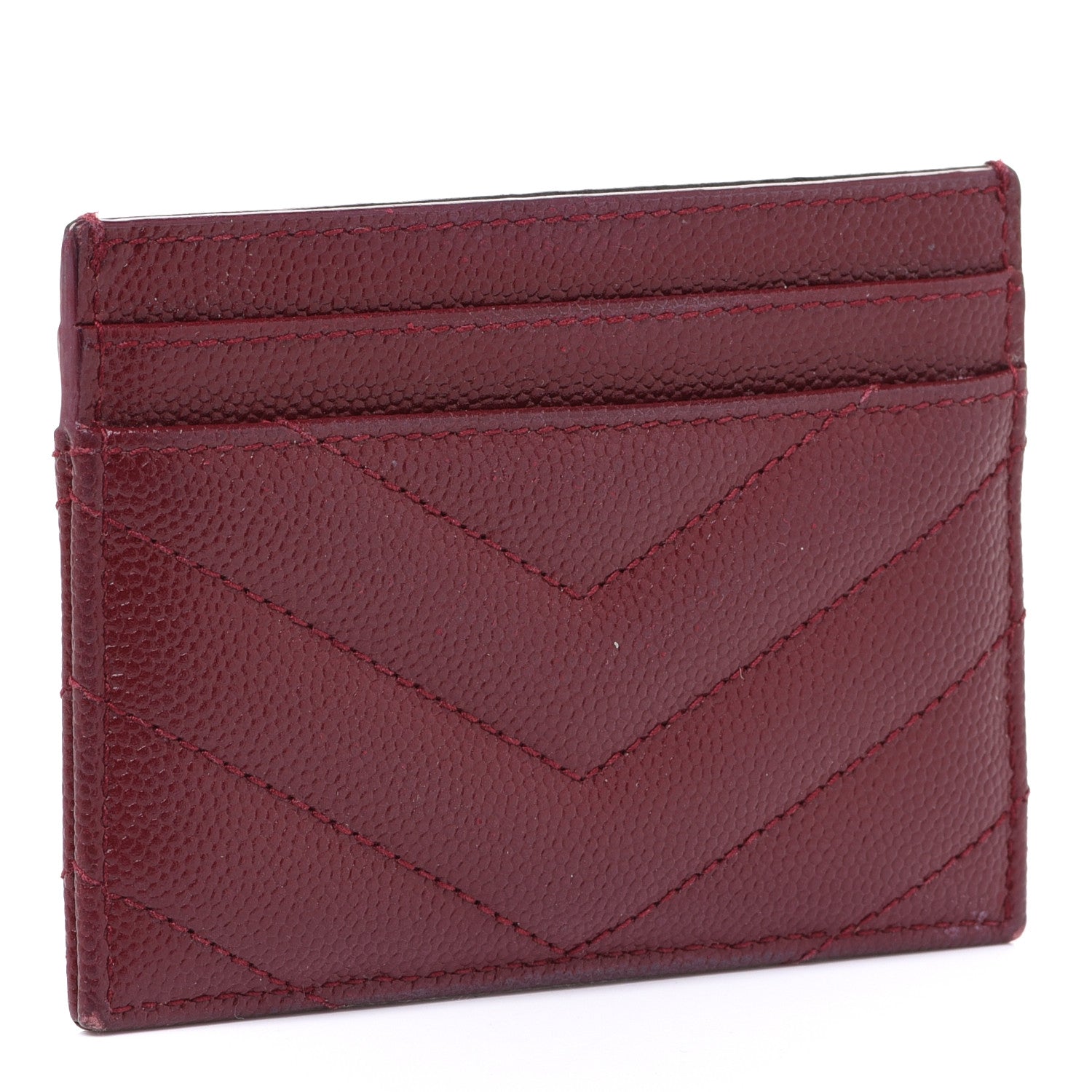 Saint Laurent Grain De Poudre Matelasse Chevron Monogram Credit Card Case Palissandre 3 of 13
