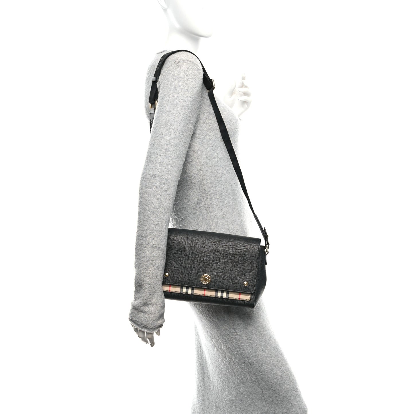 Grainy Calfskin Vintage Check Note Crossbody Bag Black