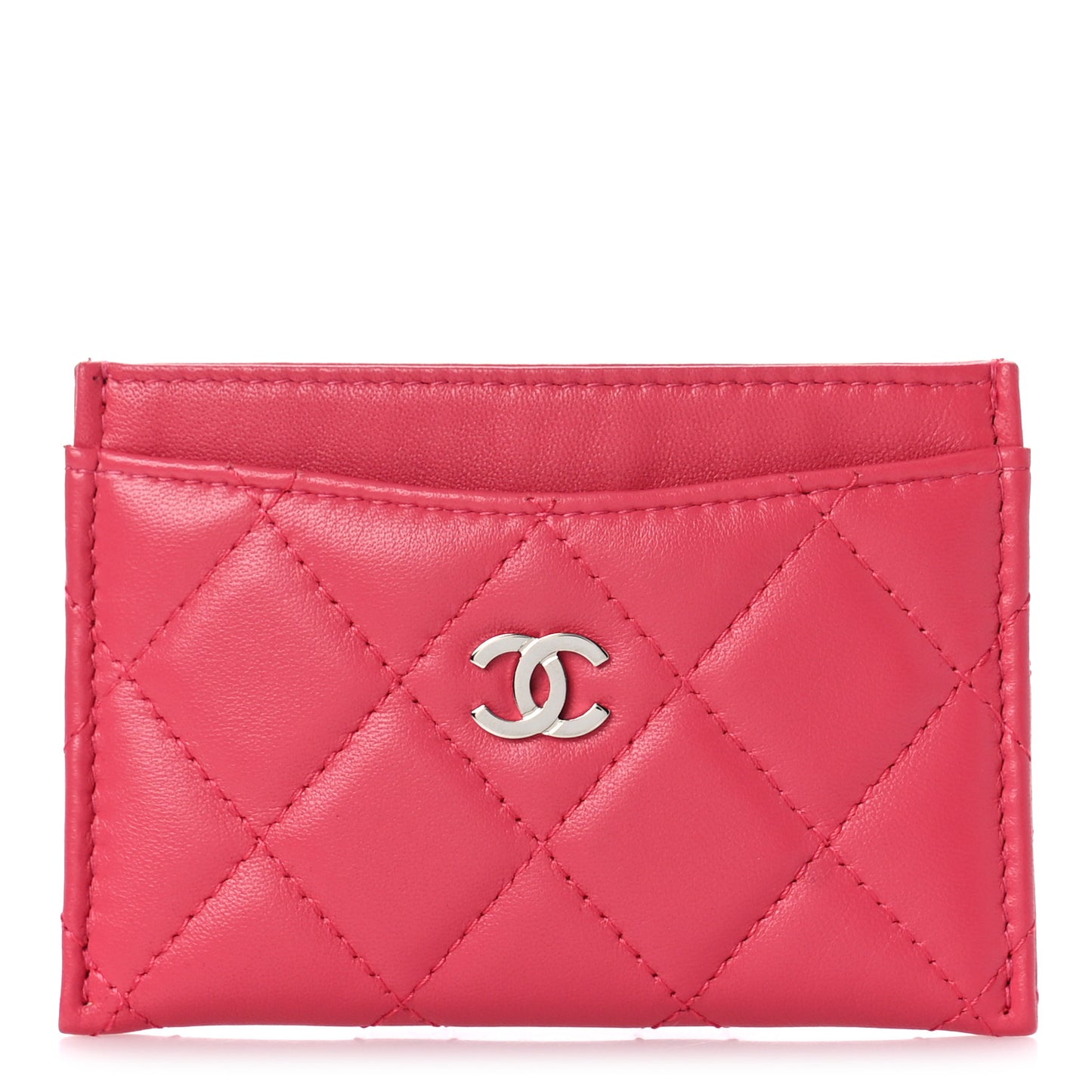 Lambskin Quilted Card Holder Pink