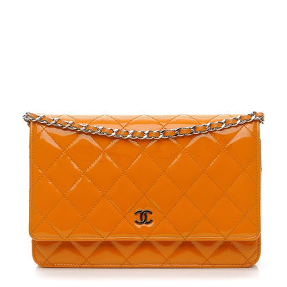 Chanel Patent Quilted Wallet On Chain WOC Orange 1 of 12