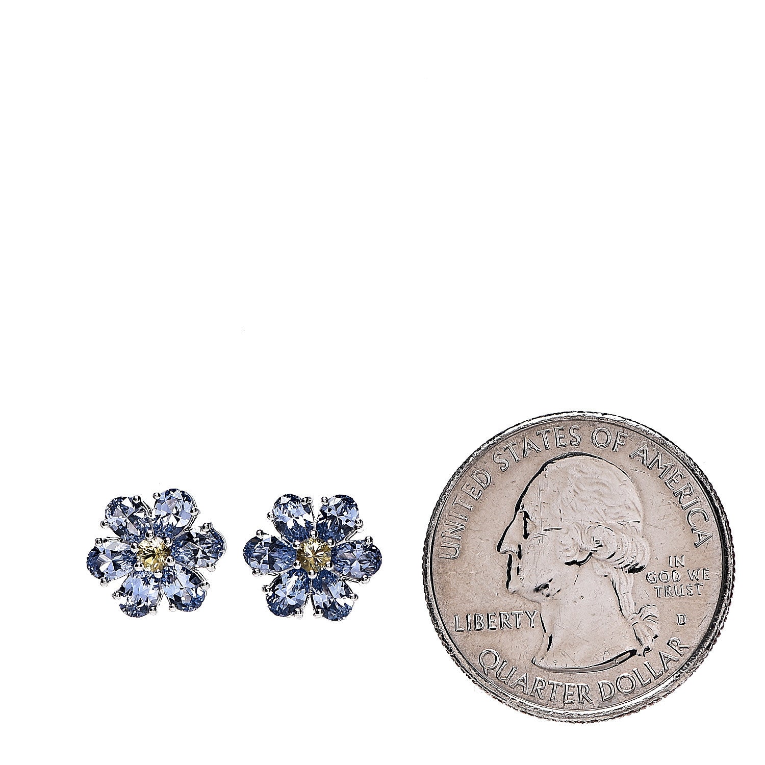 Tiffany Platinum Blue Yellow Sapphire Flower Earrings 2 of 5