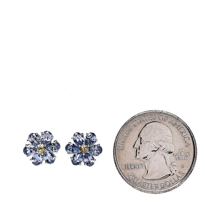 Tiffany Platinum Blue Yellow Sapphire Flower Earrings 2 of 5