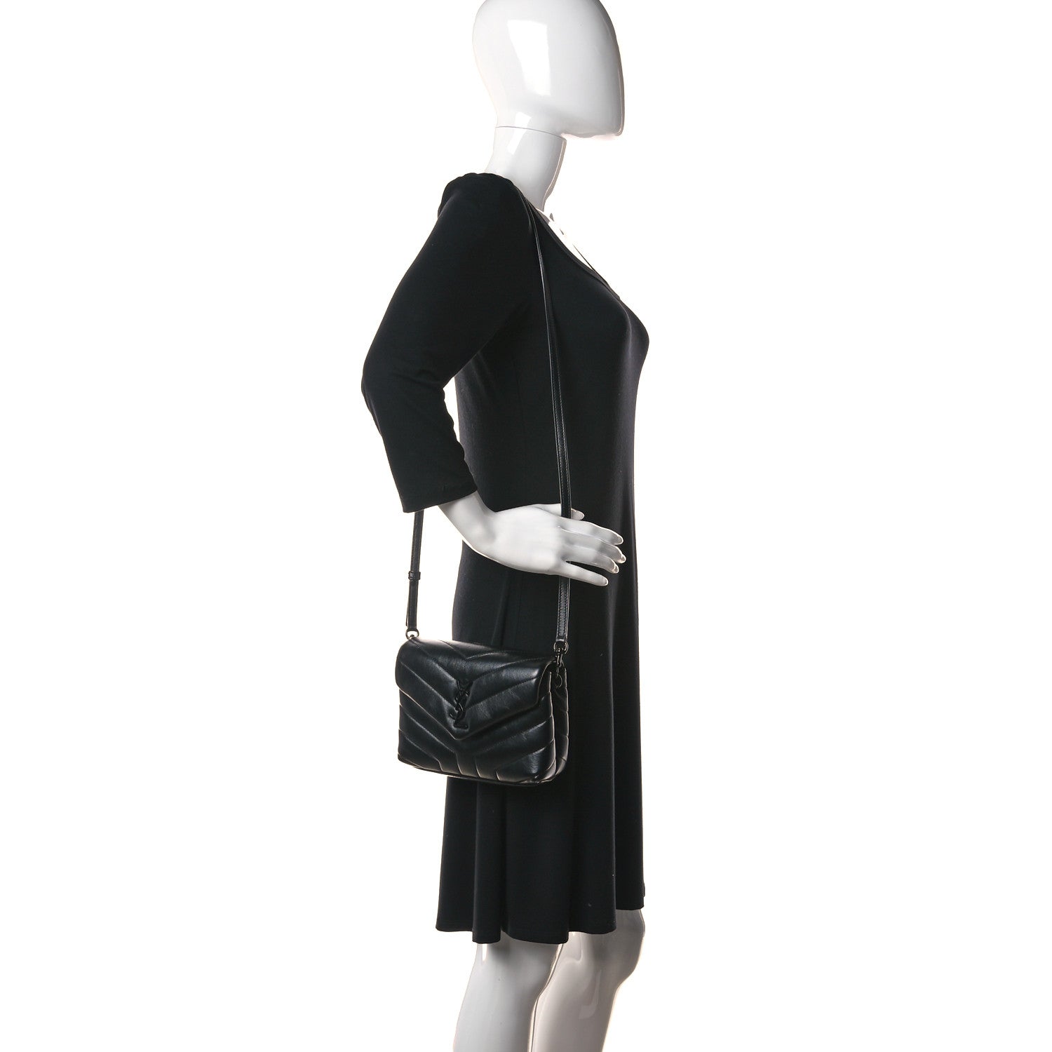 Saint Laurent Calfskin Y Quilted Monogram Toy Loulou Crossbody Bag Black 2 of 18