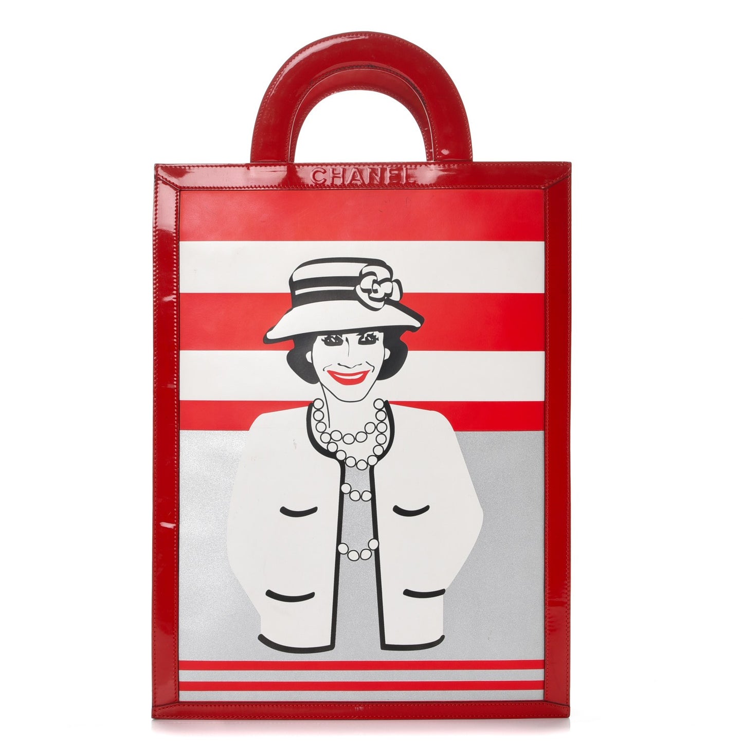 Patent Printed Shopping Tote Red