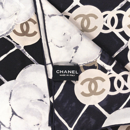 Chanel Silk Camellia CC Square Scarf Black 3 of 3