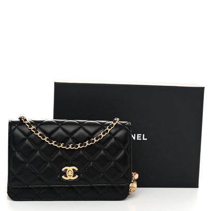 Chanel Lambskin Quilted CC Pearl Crush Wallet on Chain WOC Black 12 of 12