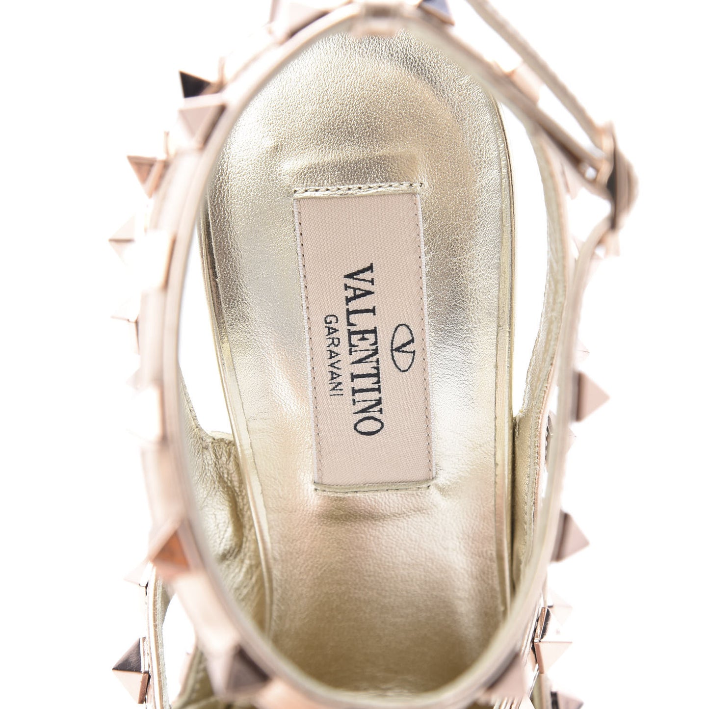 Metallic Pebbled Calfskin Rockstud Ankle Strap 100mm Pumps 37 Rame Sahara