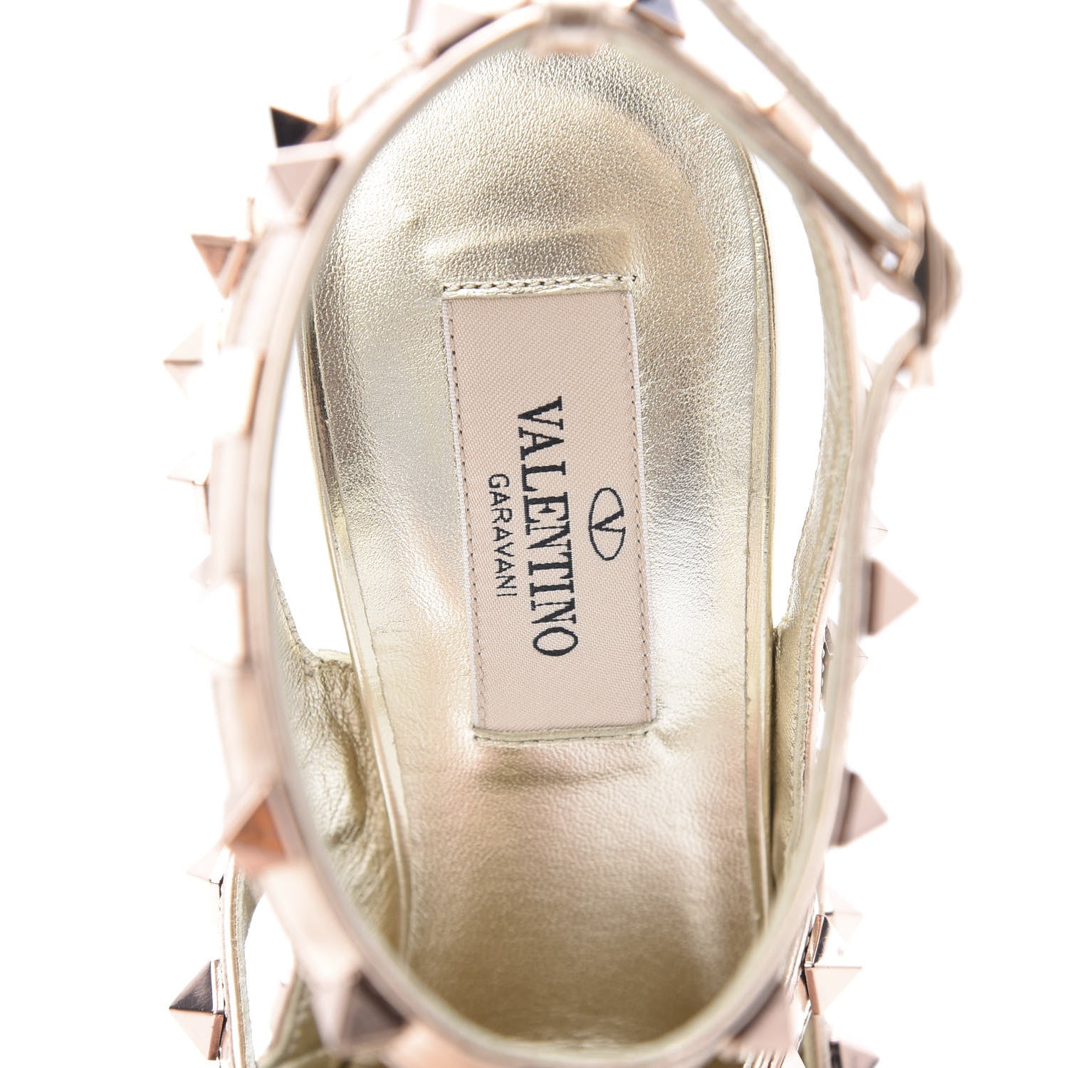 Valentino Garavani Metallic Pebbled Calfskin Rockstud Ankle Strap 100mm Pumps 37 Rame Sahara 6 of 10
