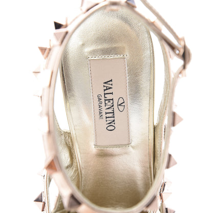 Valentino Garavani Metallic Pebbled Calfskin Rockstud Ankle Strap 100mm Pumps 37 Rame Sahara 6 of 10